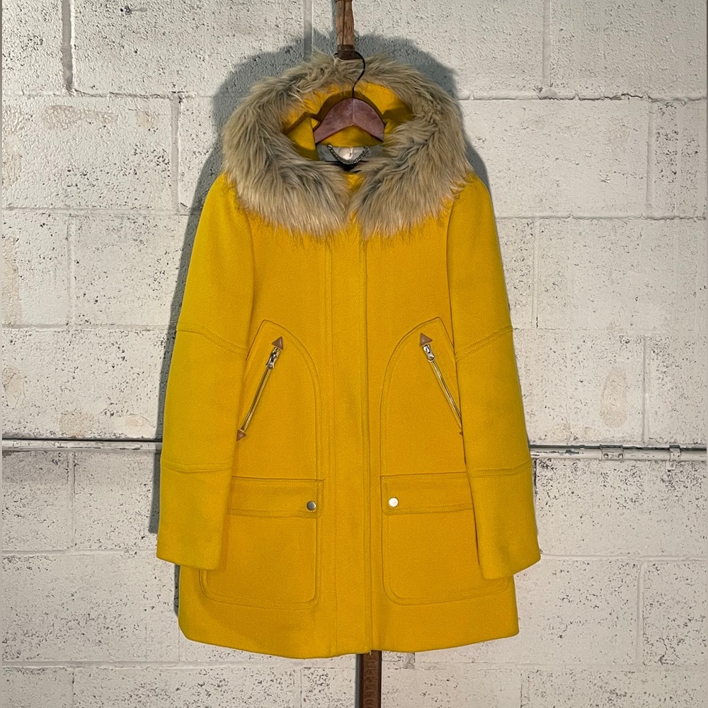 J CREW Wool Hooded Coat // Pea Coat //  Canary Yellow
